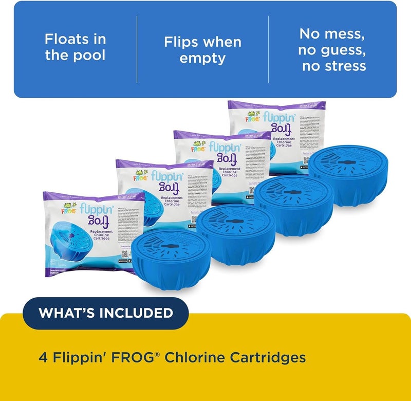 Frog Replacement Chlorine Cartridges for use with Flippin’ Floating Sanitizer System - Prefilled Cartridges Support Easy Pool Maintenance and Cleaner & Clearer Water - 4 Pack - Image 3